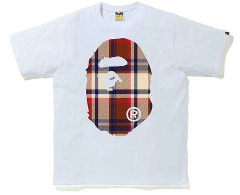 Bape Big Ape Head Burberry Check Pattern White Tee