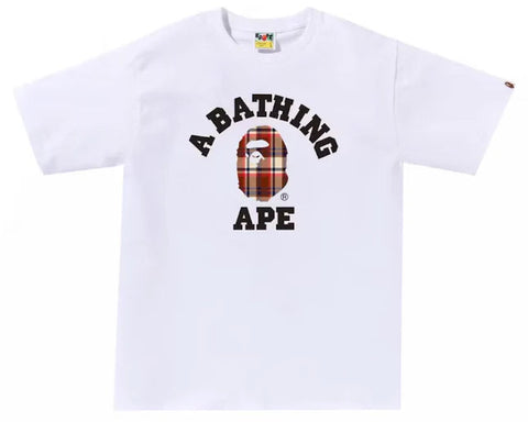 Bape Check Pattern Burberry Pattern College White Tee
