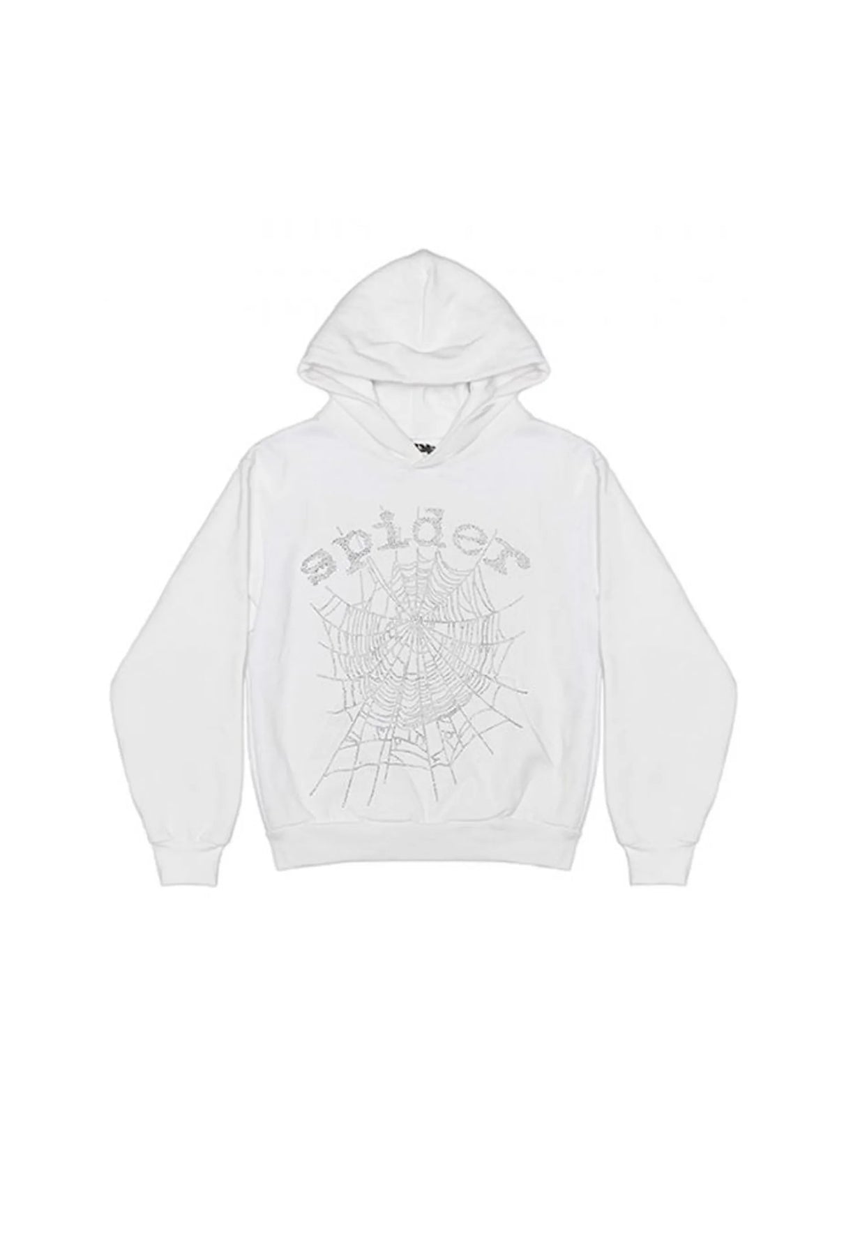 Sp5der White Rhinestone Hoodie